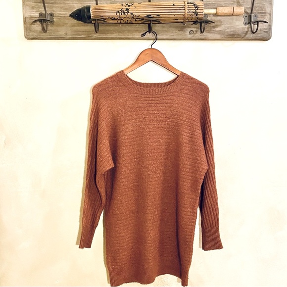 🪶3/$20 Super Soft! PINK ROSE Fuzzy Ribbed L/S Oversized Rust CrewNeck Sweater-S - Picture 2 of 16